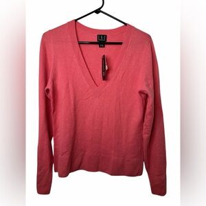 INC International Concepts Coral V-Neck Cashmere Sweater NWT
